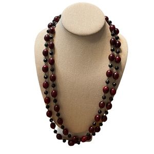 Vintage Red and Black Beaded Necklace